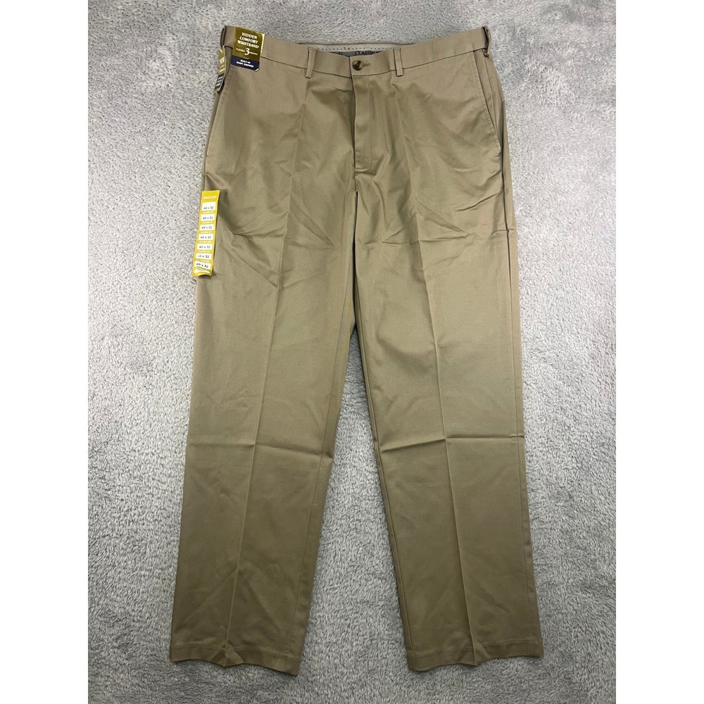 Haggar Pants Men 40x32 Brown NWT Premium Khaki Classic Fit Iron Free Stretch